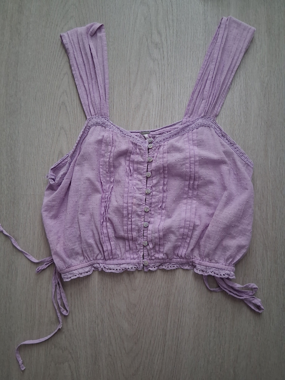 Free People Lavender Button-Front Crop Top
